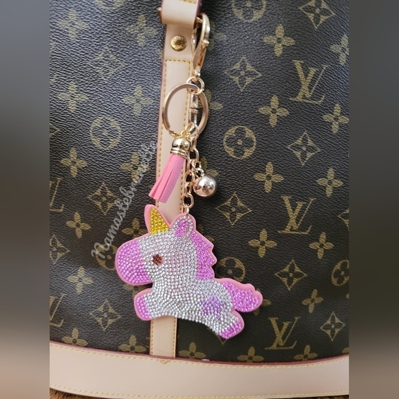 Unicorn Crystal Rhinestone Keychain Bag Charm With Blue Tassel - Picture 11 of 16